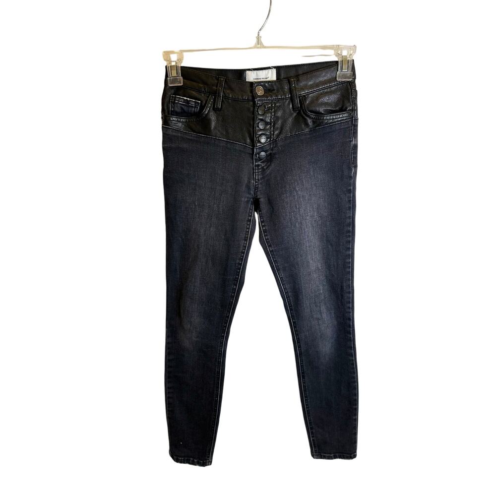 Current Elliott The Fused Faux Leather High Waist Skinny Jean Size 25 Black Moto